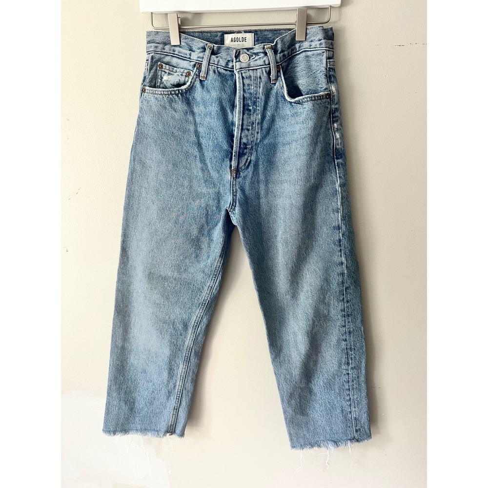 AGOLDE 90's Pinch Waist High Rise Cropped Straight Leg Jeans Light Wash Blue 26 - Picture 1 of 7